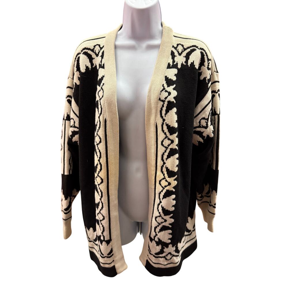 Apart Women M Teal/Black Lambs Wool Angora Open Front Knit Cardigan